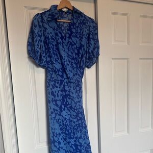 SHEIN Blue Abstract Wrap Midi Dress Size XL